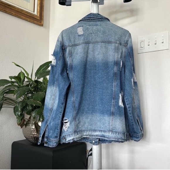 American Bazi Plus Oversized Denim/Jean Jacket Sz 2X Distressed destroyed Blue - Picture 8 of 10